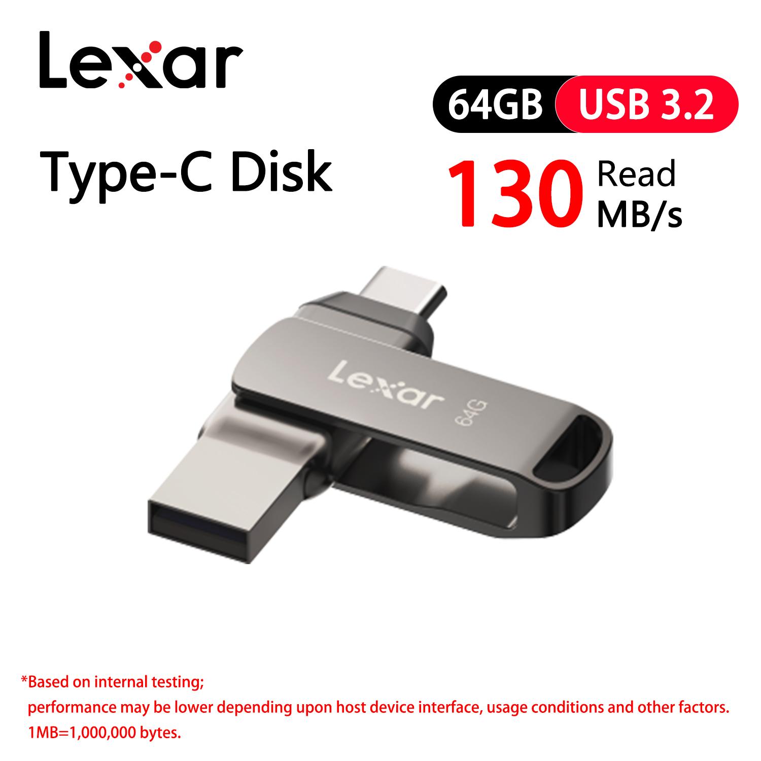 

Lexar 64 ГБ USB3.1 Type-C USB Флеш-накопитель 2-в-1 USB 3.2 Type-C Двухпортовые U-накопители Type-A 32 ГБ 128 ГБ 256 ГБ До 130 МБ/с Флешка для телефона и ПК 【64GB】