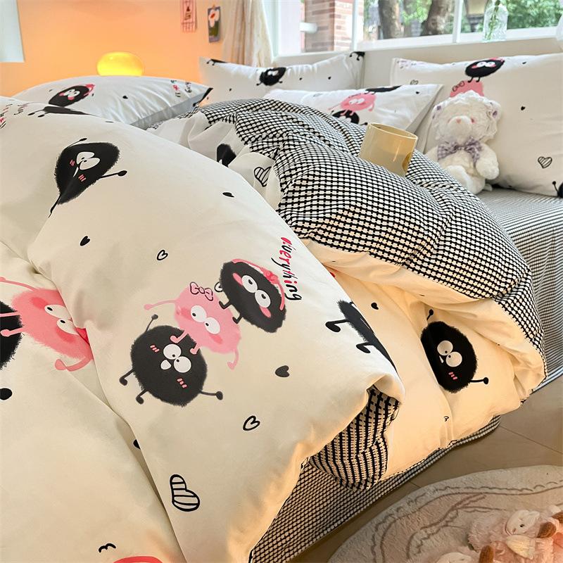 Set din patru piese prințesă drăguț din bumbac, husă de pilota din bumbac pur, husă de pilota de lenjerie de pat, set din trei piese pentru dormitor