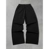 Black Wide Leg Men's Sports Pants, White Flame and Tribal Abstract Print Loose, Urban Street Style