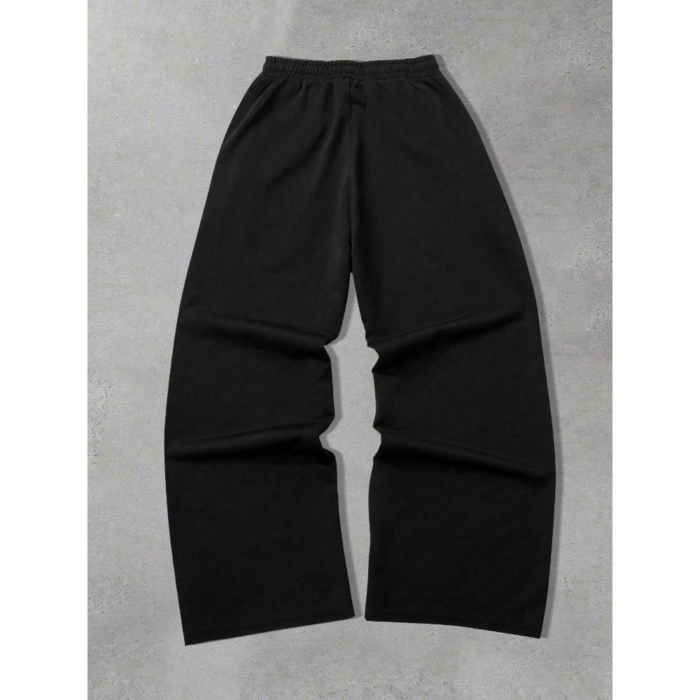 Black Wide Leg Men's Sports Pants, White Flame and Tribal Abstract Print Loose, Urban Street Style