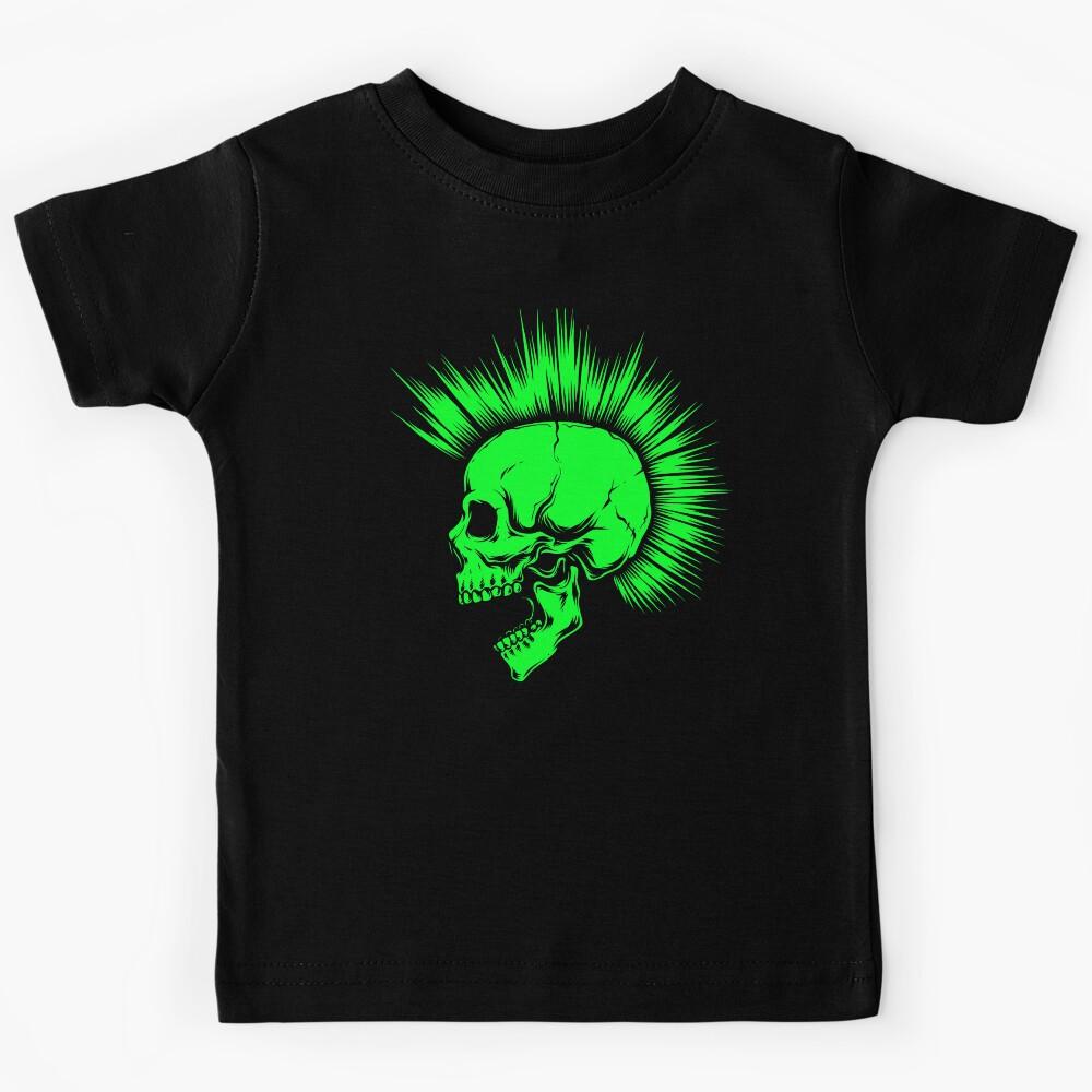 Fluo Green Punk Skull with Mohawk Kids T-Shirt 110