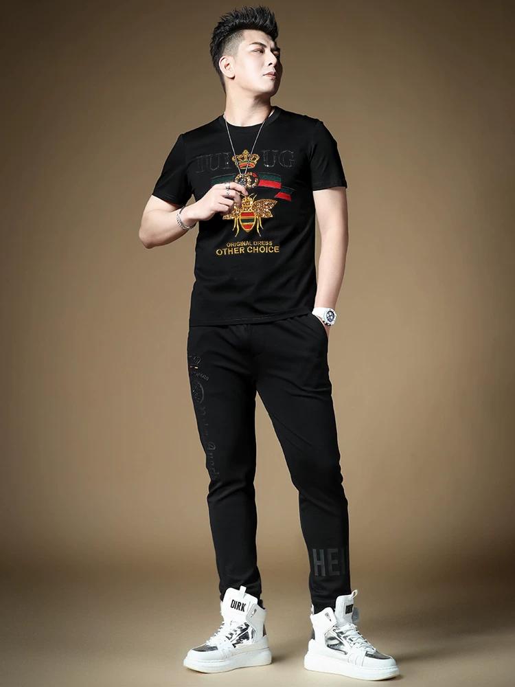 European High-End Bee Embroidery Trendy Brand Short-Sleeve Men's 2025 Summer Light Luxury Fashion Mercerized Cotton Slim-Fit T-Shirt