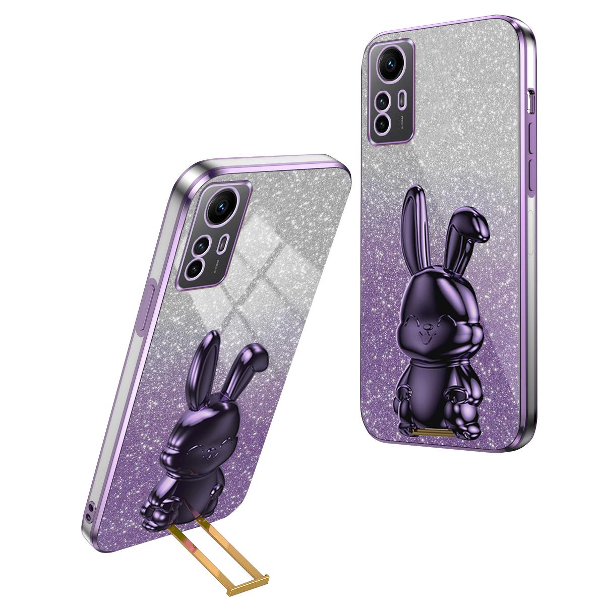 

Противоударный чехол для телефона Xiaomi Redmi Note 12S 4G с блестками и выдвижной подставкой, крышка из ПК+ТПУ Purple