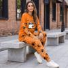 Women's Casual Sweatshirt and Jogger Set with Halloween Print, Round Neck, Loose Fit, Chest Pocket