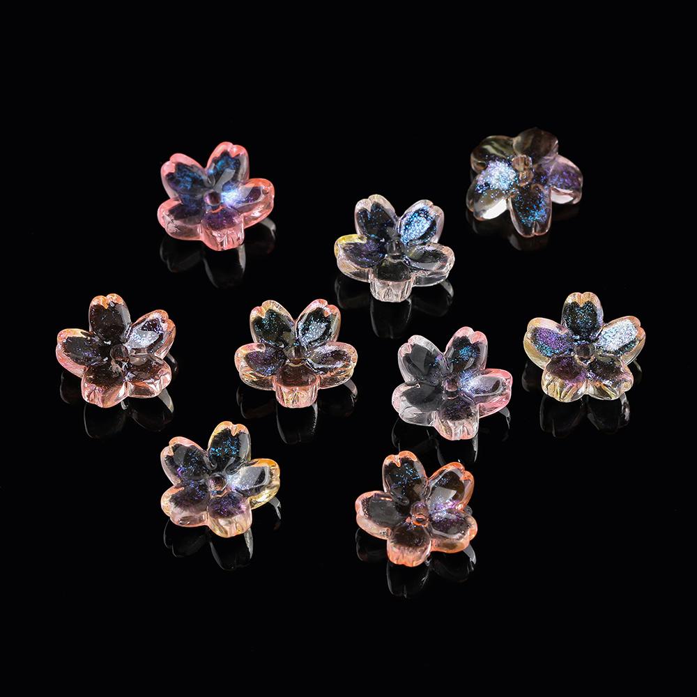 20 Stück/Los Bunte Sakura-Blüten-Lampwork-Perlenkappen Glas-Abstandshalterperlen für Schmuckherstellung DIY Haarnadelzubehör