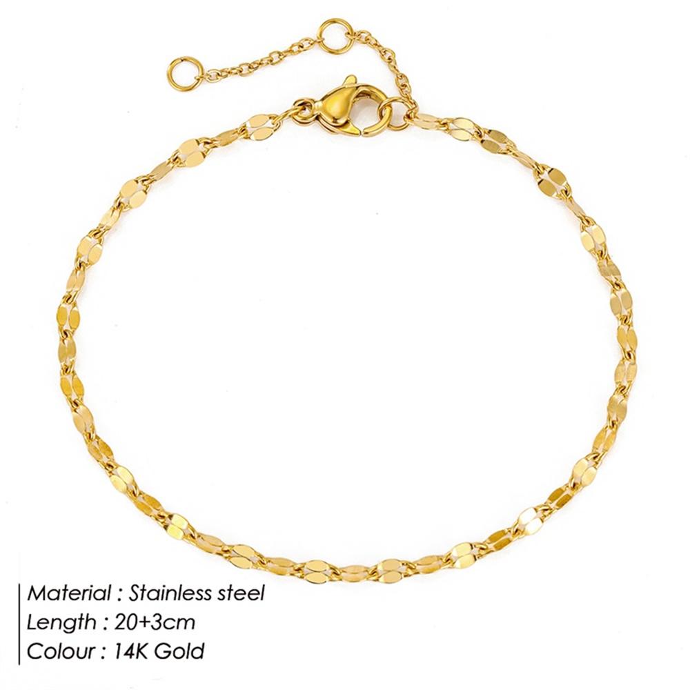 EManco Dropshipping Minimalist Style Metallic Lip Chain Double Hole Long Anklet Adjustable Gold Plated Barefoot Beach Jewelry