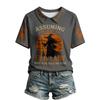 Women's Halloween Print V-Neck Top Trendy Casual Blouse for Party