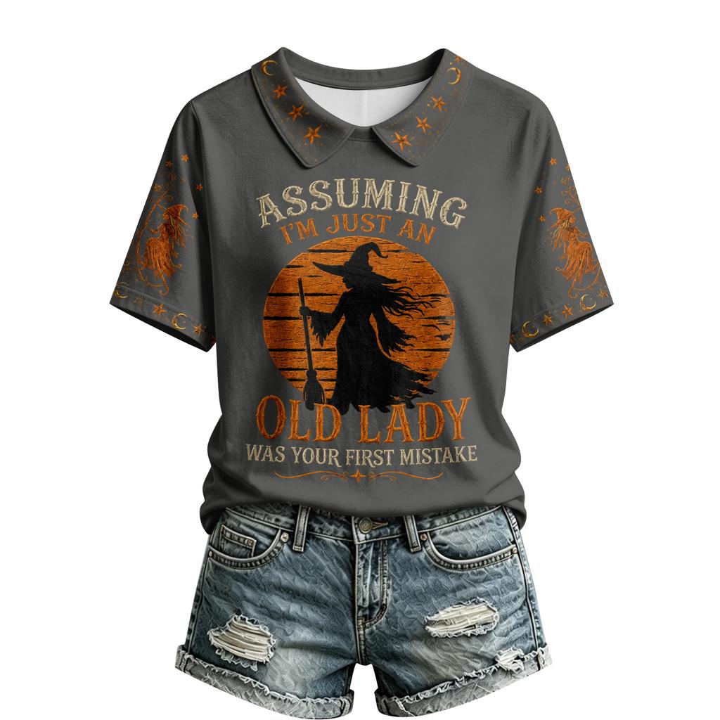 Women's Halloween Print V-Neck Top Trendy Casual Blouse for Party