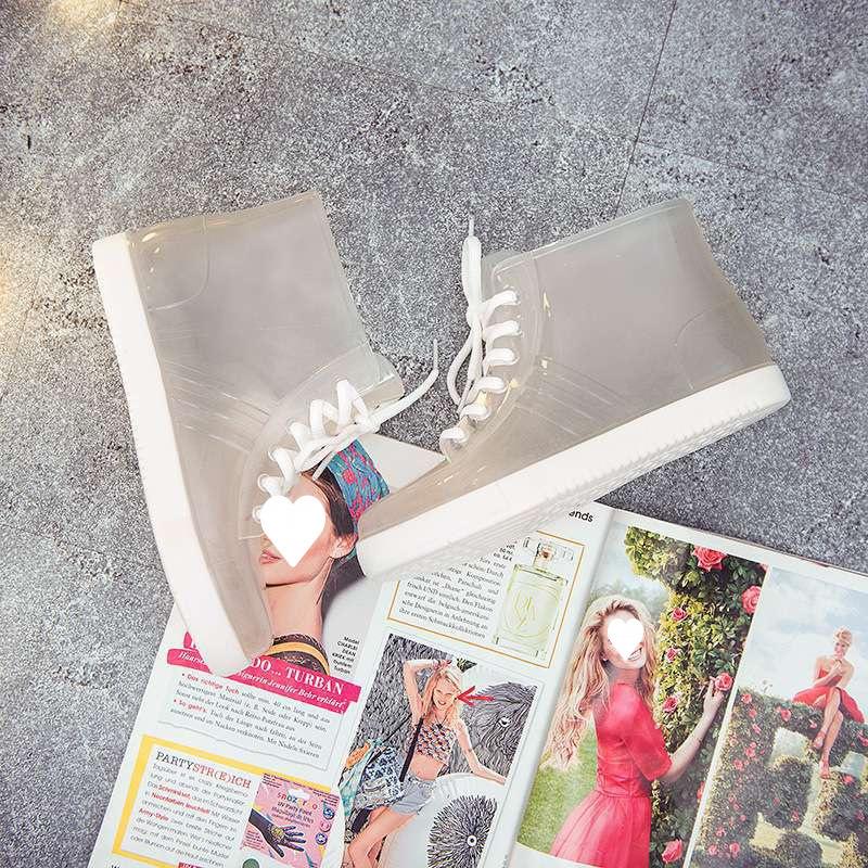 Jelly transparent non-slip fashion waterproof shoes rain shoes rain boots rubber shoes overshoes velvet cotton water boots women's short tube adult su