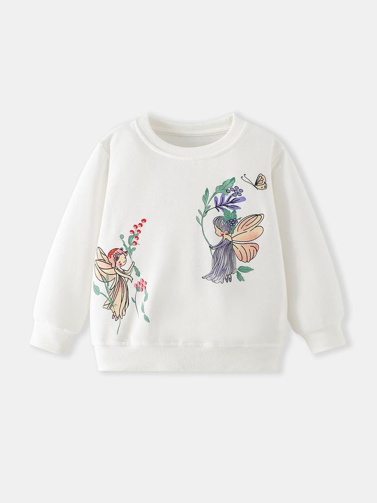Children's Round Neck Butterfly Elf Print Sweatshirt - Autumn/Winter - Cute & Cozy for Girls