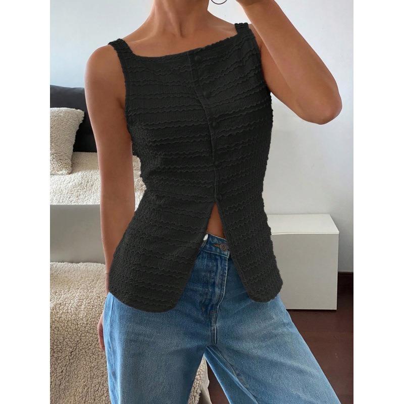 Sexy Summer Shirt Women's Shoulder Strap Style Solid Color Slim Fit Sleeveless Vest Top Women's Clothing
