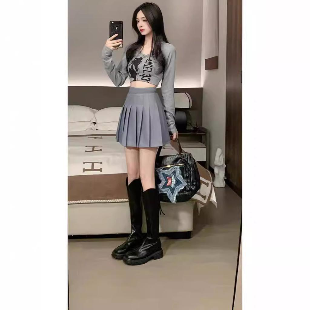 High-waisted Slimming Black Skirt Women's Summer A-line Wrap Skirt Collegiate Style for Petite Frames Casual All-match Versatile Pleated Mini Skirt
