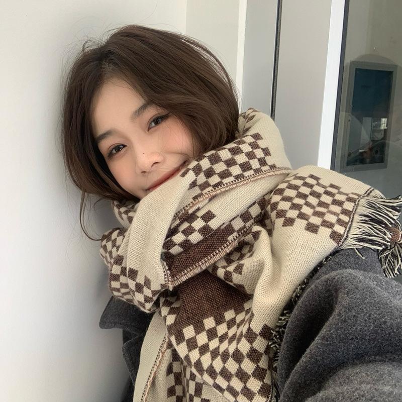 British Plaid Imitation Cashmere Scarf for Women in Autumn and Winter Versatile Student Thickened Scarf Shawl Dual Purpose Couple for Men