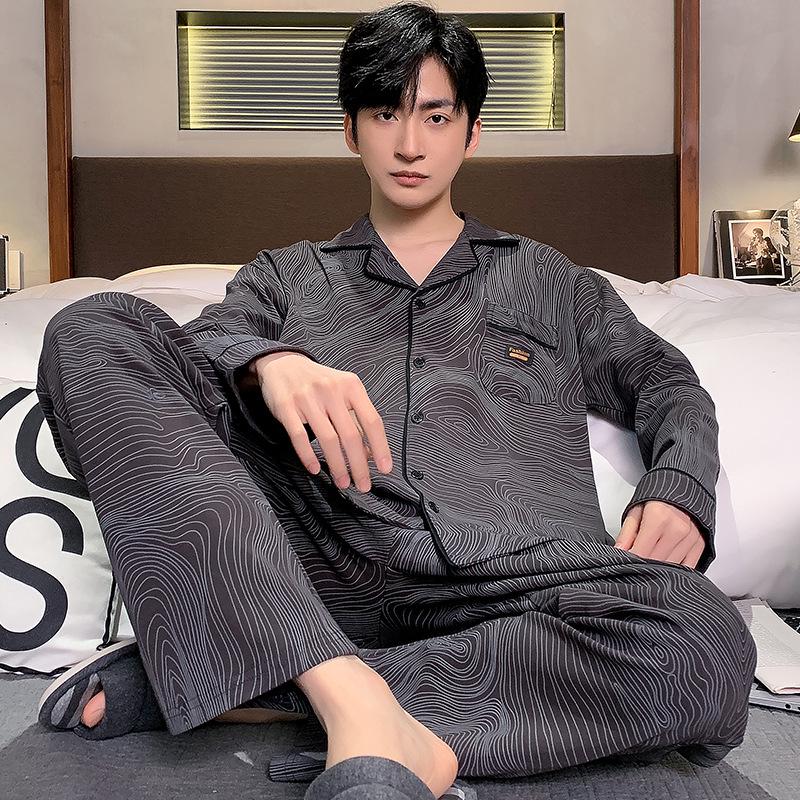 Men's Cotton Pajama Set - Long Sleeve & Pants, Spring To Winter, Casual Outdoor Wear, Plus Size Available