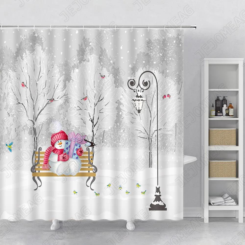 Sněhulák Míč z provazu Sprchový závěs Zimní scenérie Vánoční téma Domácí koupelnová dekorace Sada koupelnových doplňků Koupelnový závěs