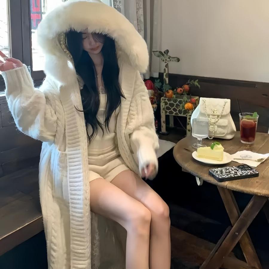 Winter Chunky Knit Long Sleeve Oversized Cable Knit Sweater Coat for Women