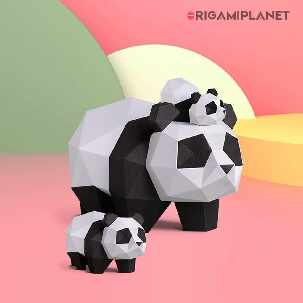 ORIGAMIPLANET 3D Origami Papercraft Kit Panda Fun DIY 3D Panda Paper Art Model for Teens Easy Handmade Animal Figurine Sculpture Gift Set for