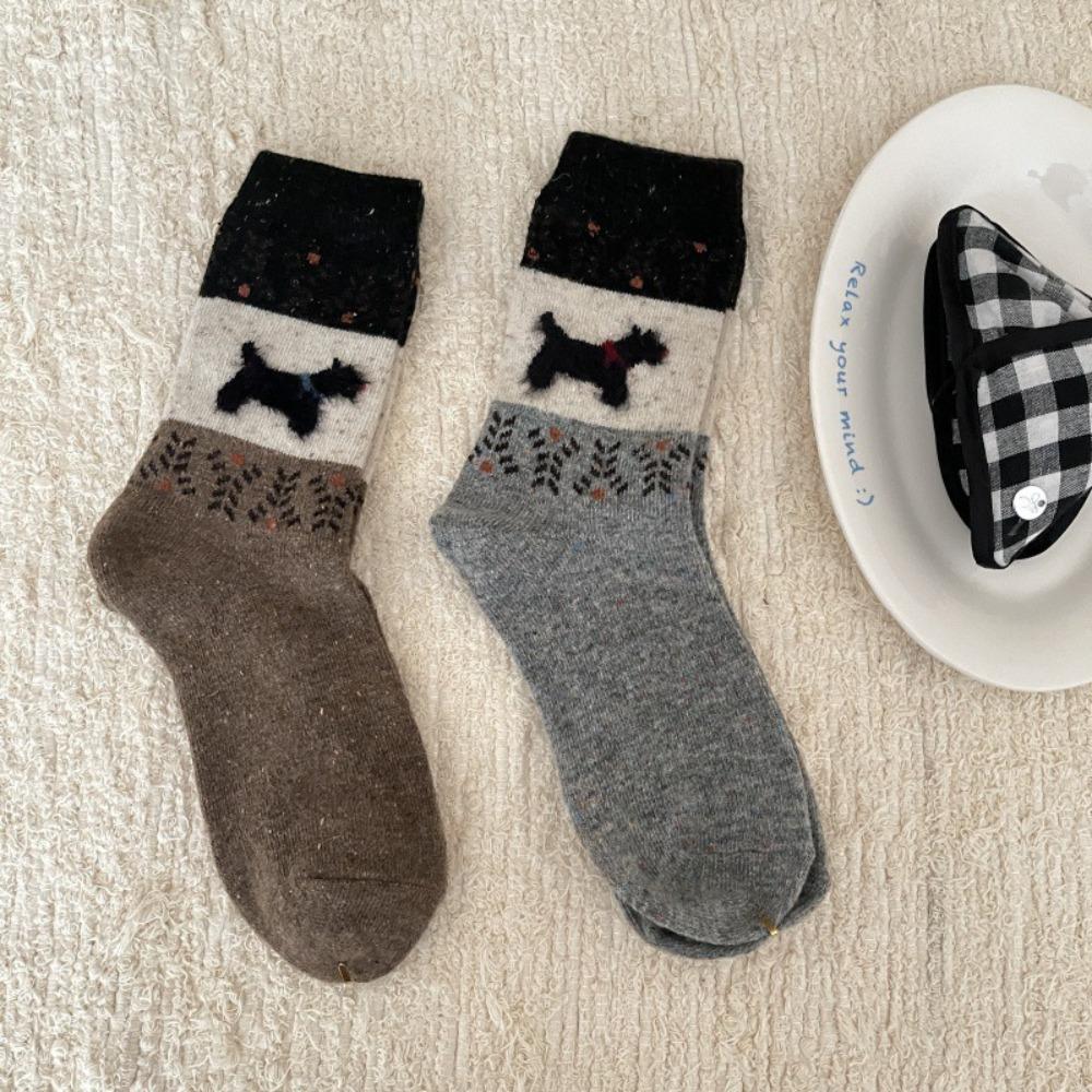 Nuove Calze Invernali da Donna con Cucciolo Carino Spesse Calde Stile Coreano Calze di Lana a Metà Polpaccio Calze da Casa Compleanno