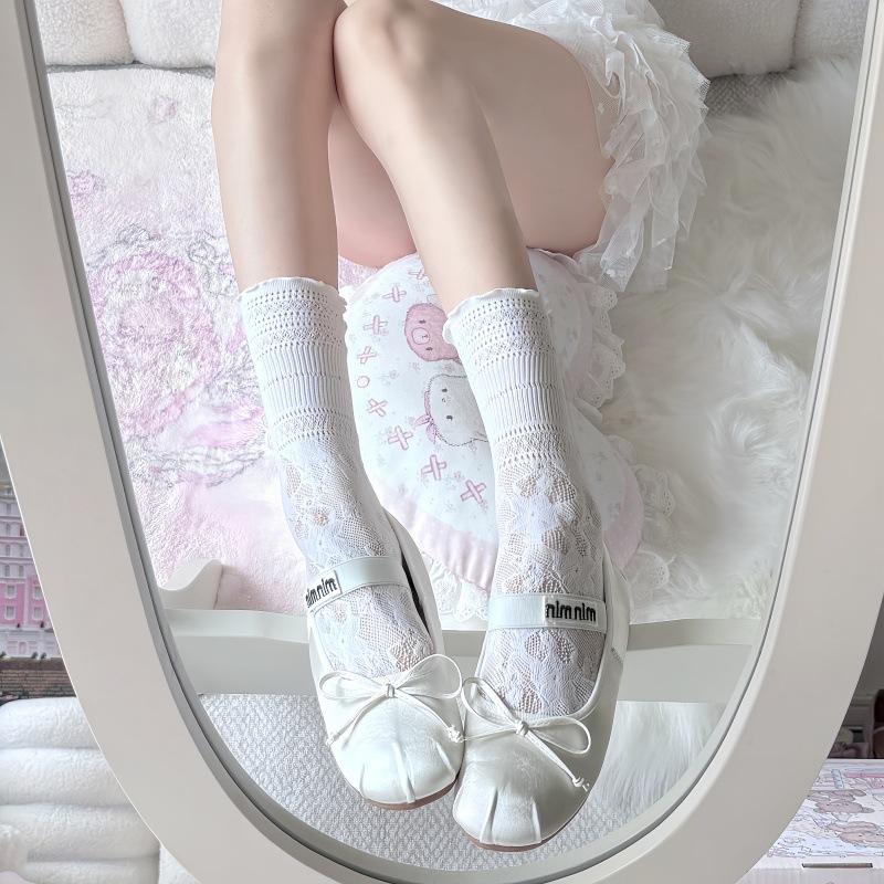 Small Flower Lace Cute Lolita Jacquard Bow With Single Shoes Women'S Versatile Cute Calf Socks Stacking Socks
