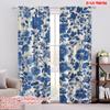 2pcs,2D Plane Printing Curtains Digital Printed Blue Blossom Tapestry 100% Polyester (without Rod) All Seasons Use for Living
