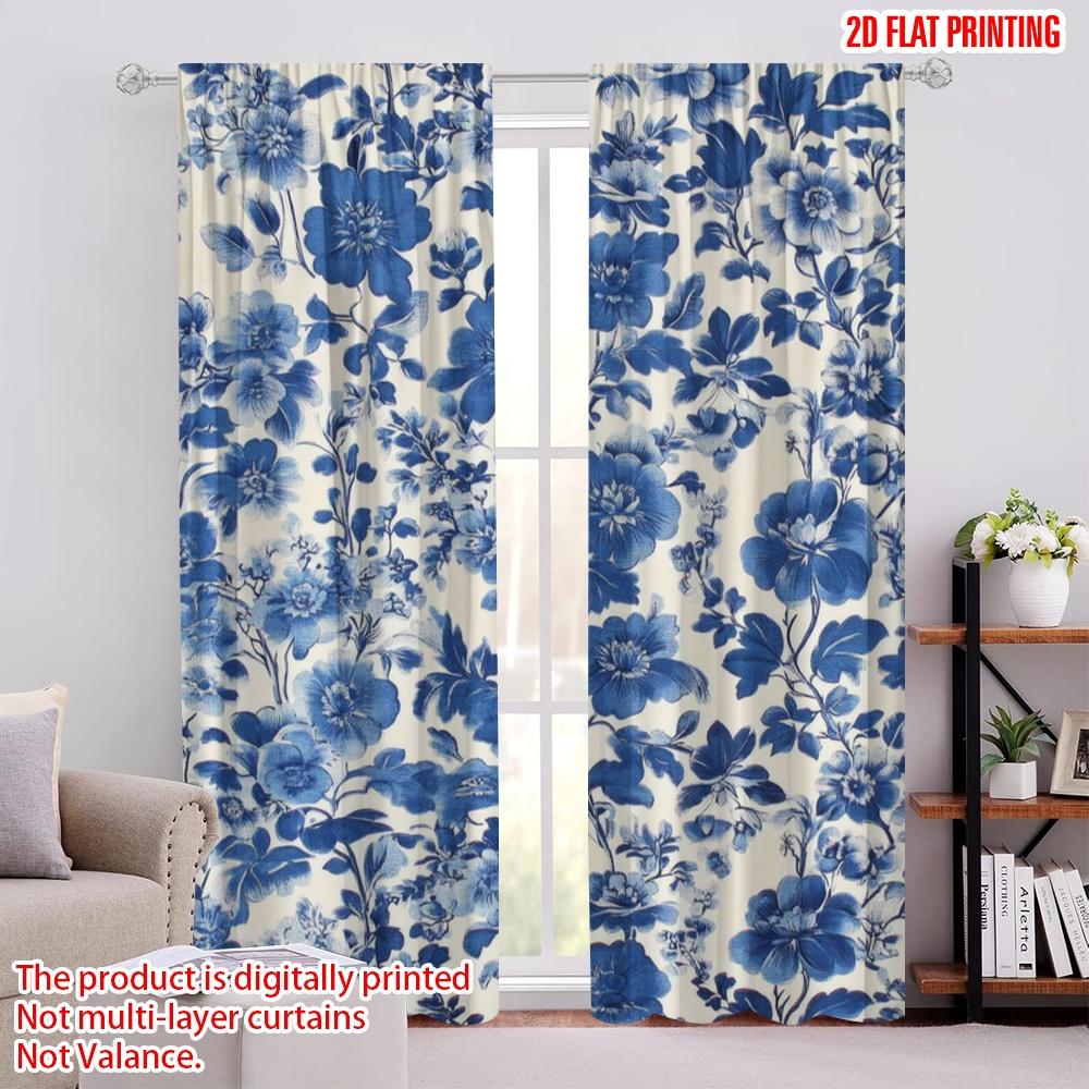 

2pcs,2D plane printing Curtains Digital Printed Blue Blossom Tapestry 100% Polyester (without rod) All Seasons Use for Living 52.50 × 116.00 cm 2 pcs