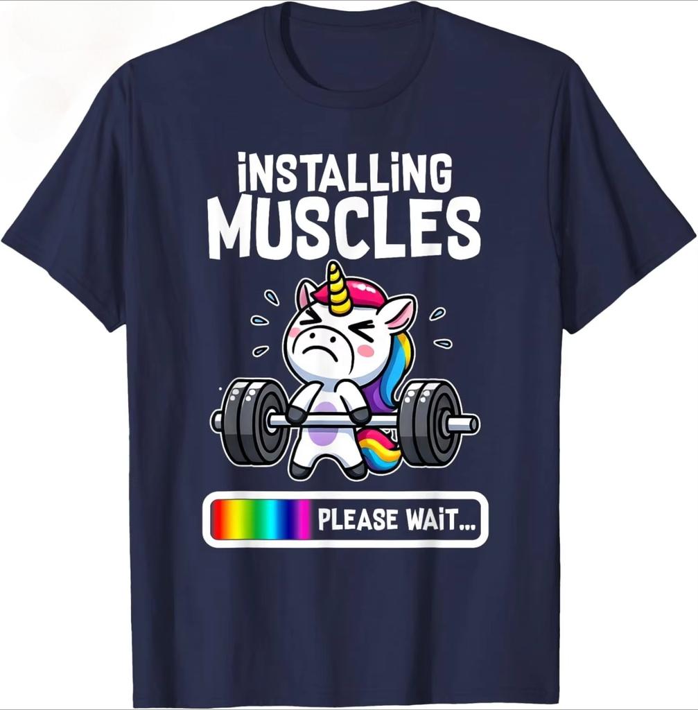 Summer Unisexs Fun Unicorn Weightlifting Letter Printed Round Neck Short Sleeved Gym Fitness 100 Pure Cotton Breathable Tshirt