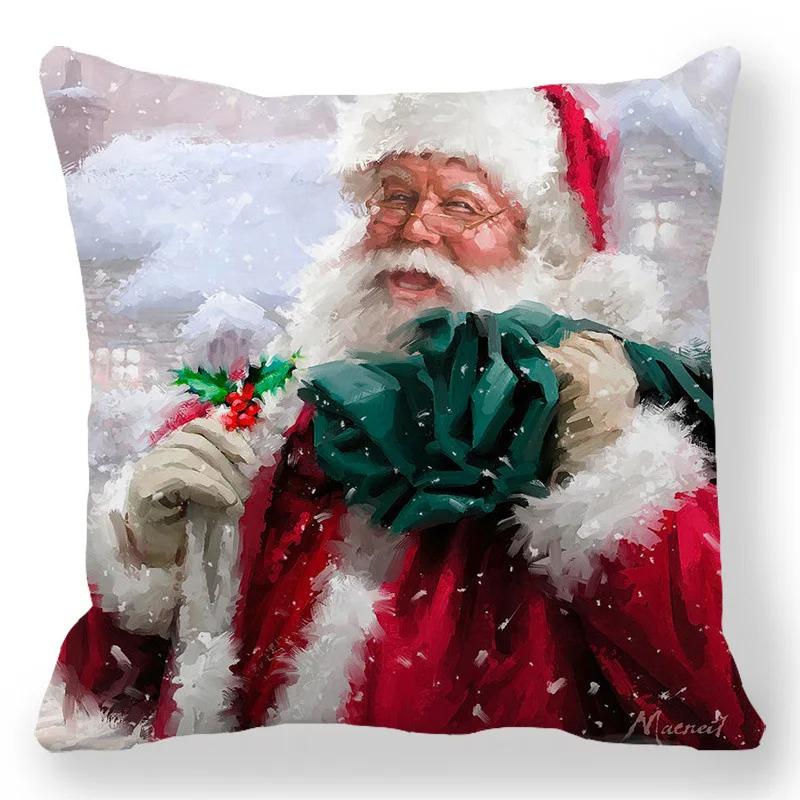 Christmas White Beard Old Man Giving Gifts Pattern Cushion Cover Home Decoration Cushion Cover Sofa Pillowcase Merry Christmas