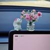 1 Set New Car Healing Doll Ornaments Cute Mini Vase And Rabbit Car Center Console Window Decoration
