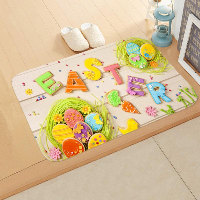 

Easter Egg Rabbit Floor Mat Welcome Rugs Bedroom Living Room Entrance Carpet Kitchen Front Door Mat Machine Washable Soft Mats 40X60cm
