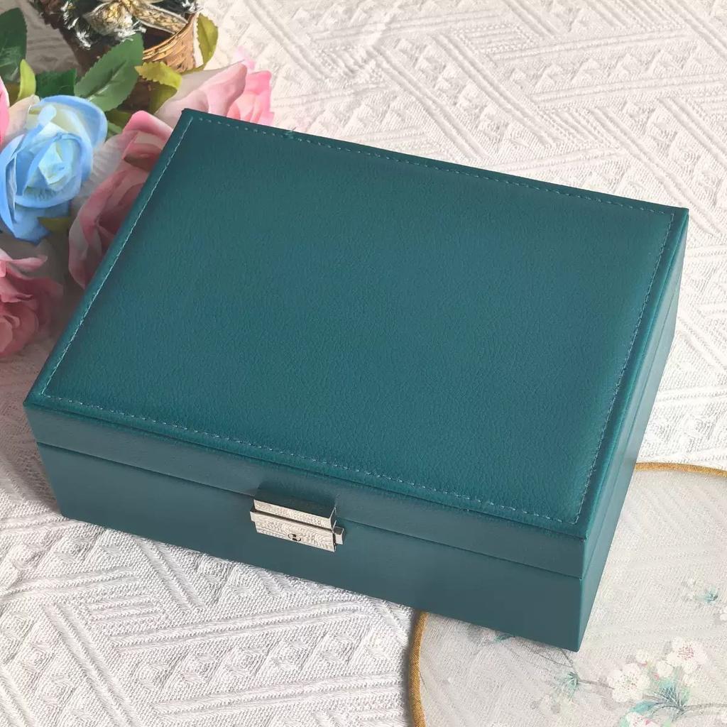 High-end Leather Double-layer Jewelry Box Necklace Ring Jewelry Stud Earrings Display Jewelry Storage Box with Lock