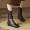 Fashion Zipper Middle Heel Women's Half High Boots Square Toe Ladies Mid Calf Shoes on Offer New Rock Gyaru Winter 2025 Novelty in Boot