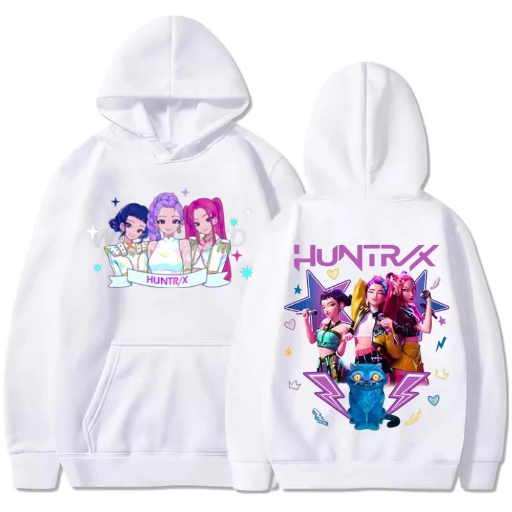 

Худи K-pop Охотники на демонов для девочек, пуловер с длинным рукавом, толстовка K-pop из фильма с капюшоном, модная женская и мужская одежда, повседневные топы, подарок XL белый