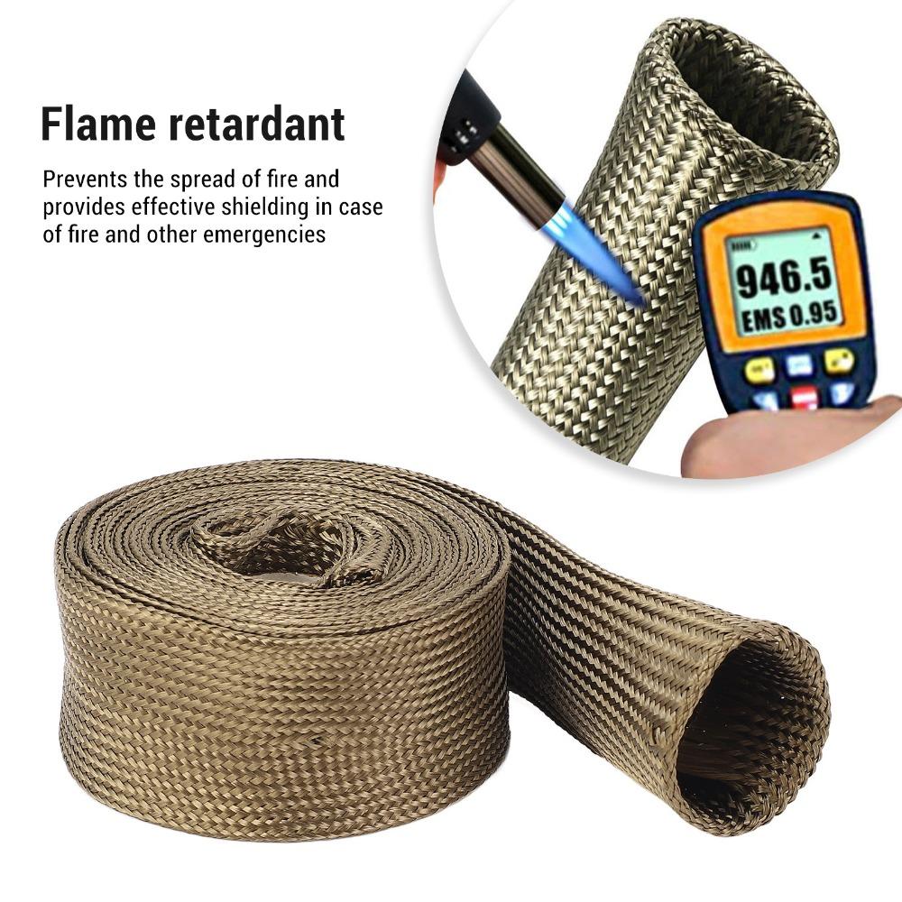 Durable Basalt Fiber Heat Shield Sleeve Fireproof Heat Proof Fuel Line Heat Shield Adjustable Exhaust Pipe Wrap Auto Wire Loom
