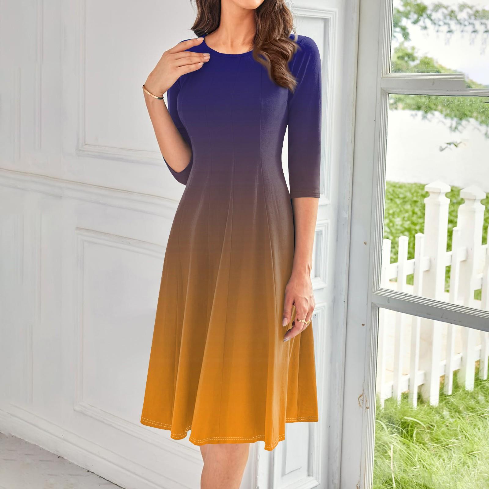 Женское повседневное модное платье миди с круглым вырезом и рукавом три четверти XL — фото 9