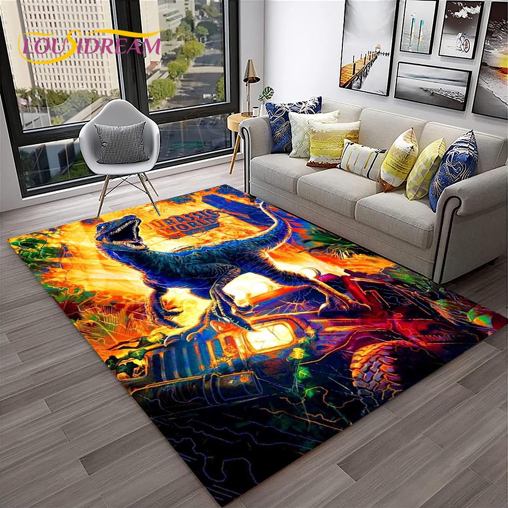 Dinosaur Cartoon Jurassic Park Child Carpet Rug for Home Living Room Bedroom Sofa Doormat Decor,Play Area Rug Non-slip Floor Mat