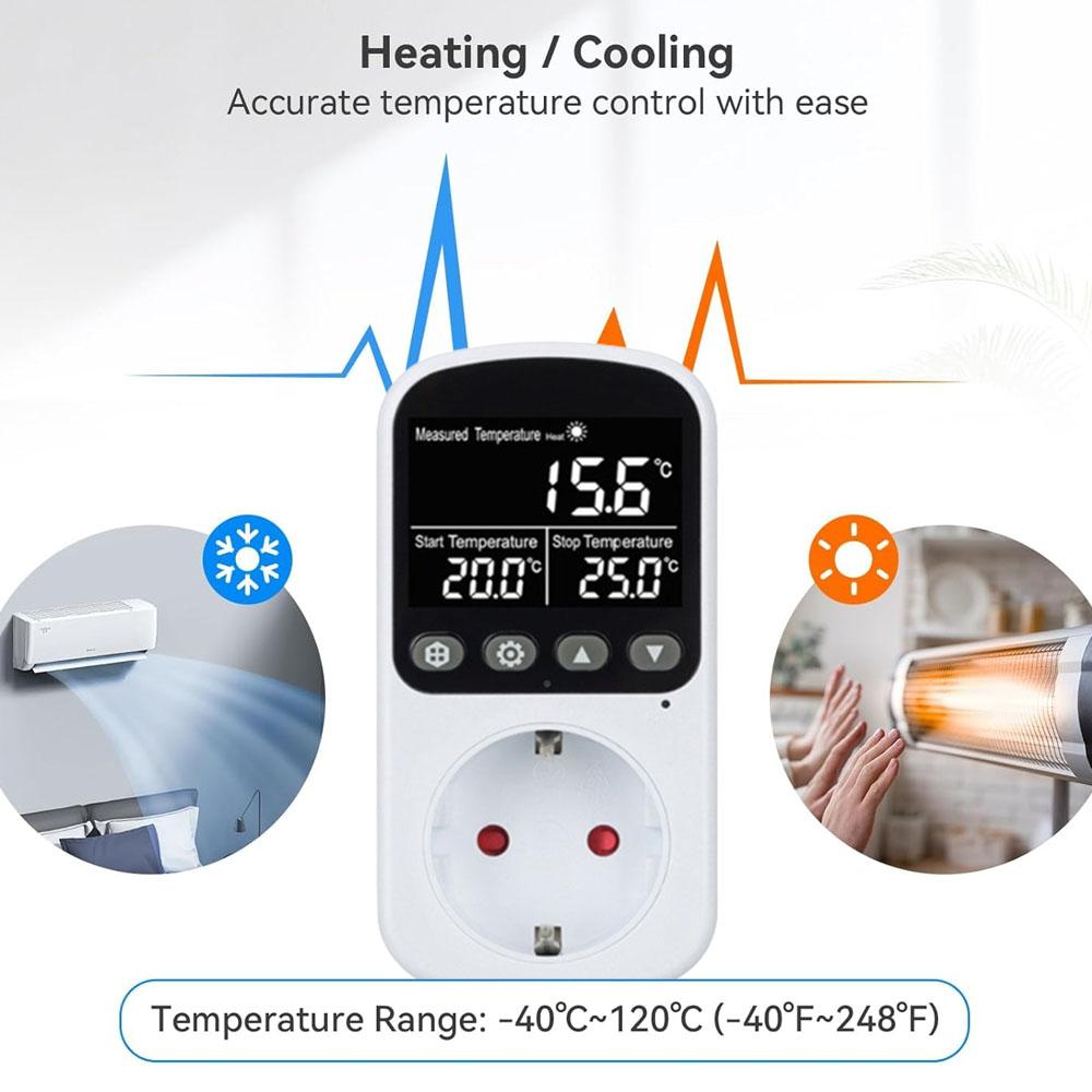 1PC EU Outlet Plug Digital Thermostat Socket Temperature Controller Timer Switch Accuracy Cooling Heating Regulator Thermometer