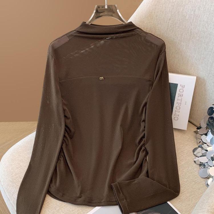 Spring Autumn Fashion Women Elegant Top Design Stand Up Collar Foreign Style Hollow Out Shirt