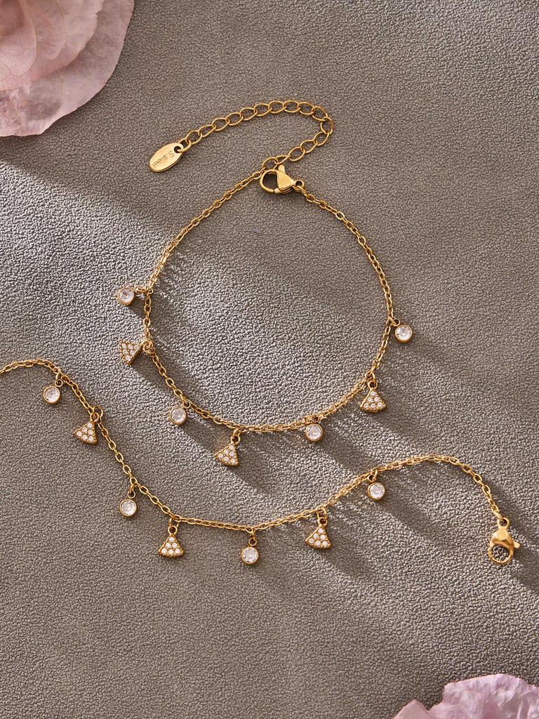 New Zirconia Hexagram Y-Layer Necklace & Bracelet Set - Stainless Steel Luxury European & American Fashion Jewelry