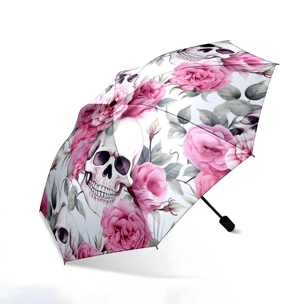 -Themed Folding Umbrella Featuring a Floral Skull Design, Perfect As a Portable Gift for Christmas, Halloween, And Other Festi
