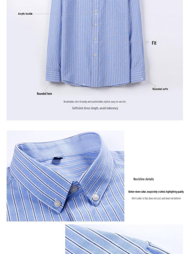 Trendy Korean-Style Striped Oxford Shirt for Young Men - Long & Short Sleeves Available