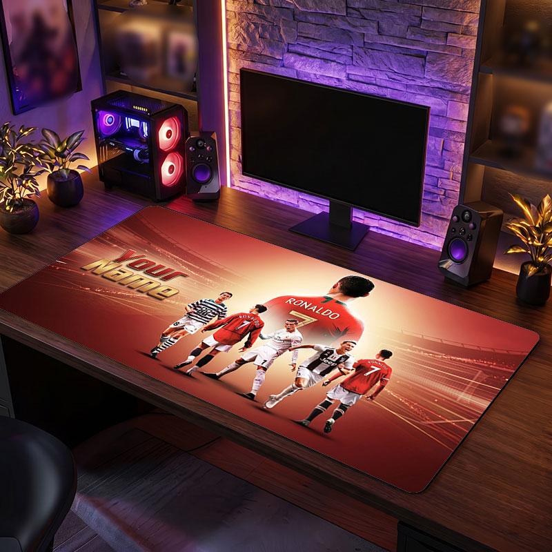 Tappetino Mouse Grande Personalizzato Cristiano Ronaldo, Stampa Testo Nome Personalizzato, Tappetino Scrivania Antiscivolo Logo Calcio Regalo Gaming