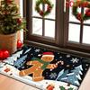 2D Printed Christmas Holiday Decor Mat, Soft Fleece Material, Navy Background with Santa Hat Gingerbread Man And Candy Cane Snow Scene, Fun Carpet Mac