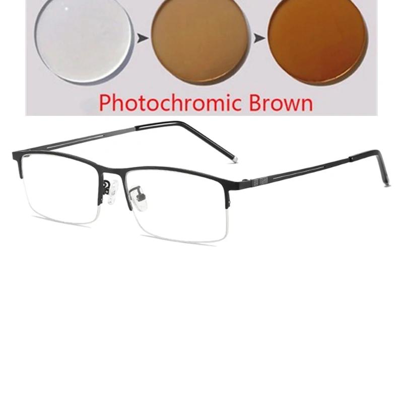 Gafas Cuadradas de Media Montura de Aleación de Titanio para Hombres Vintage Miopes con Receta -0 -0.5 -0.75 A -6.0