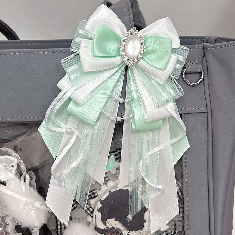 Anime DIY Itabag Double Layer Bow Ribbon Pendant Lolita Handbag Soft Durable Bag for School Travel Cosplay