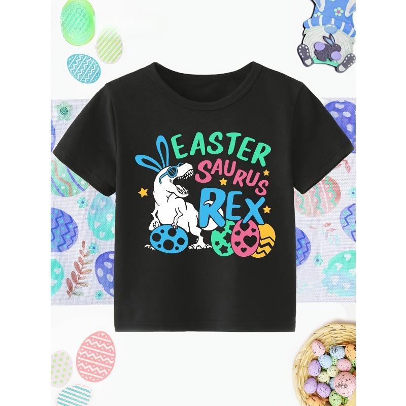 European sizes Easter T-Shirt - Boy Dinosaur Print with Bunny Ears - Trendy And Stylish
