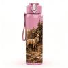 1PC Deer Pine Forest Wood Carving Style Print 750ml Color Plastic Sports Water Bottle Leakproof Flip Straw Lid Suitable for Sports Office Home Use