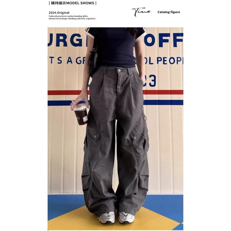 JYL Unisex Cargo Pants American Cross-Border Multi-Pocket Deconstructed Pleated Denim M алиса синий