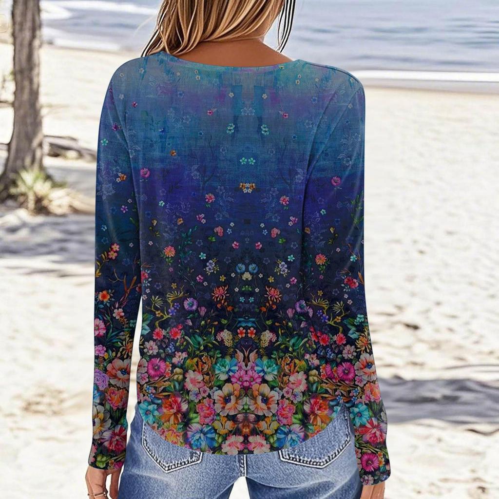 Damen Modisches Lässiges Bedrucktes Langarm Rundhals Oberteil Rundhals Oberteil Top