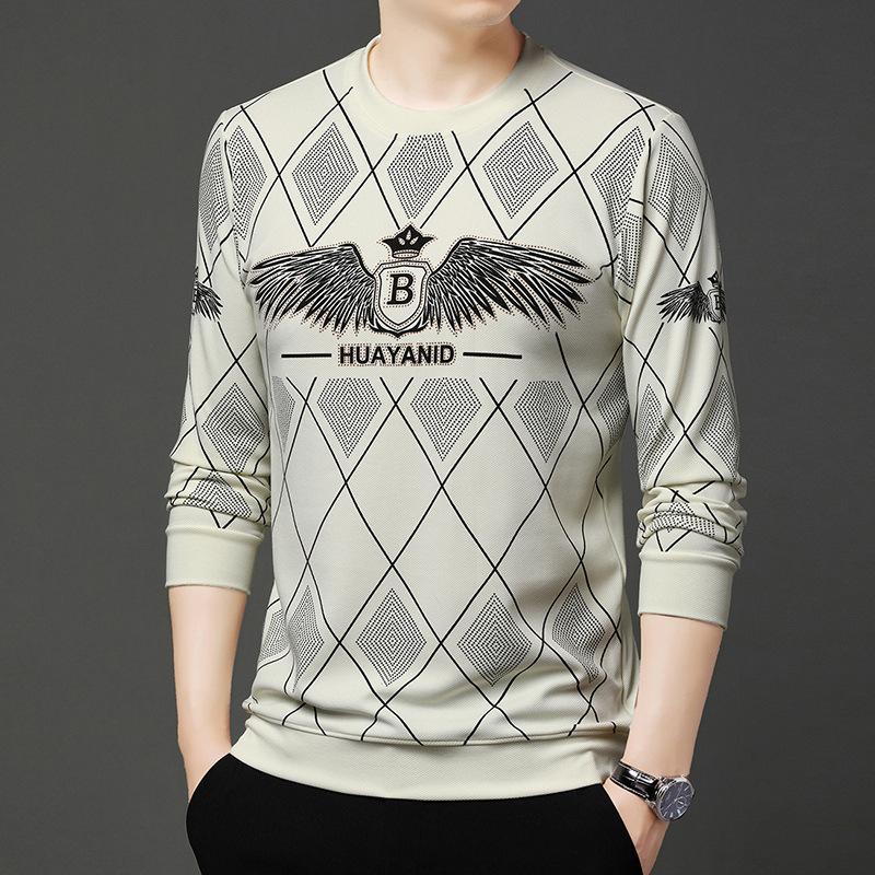 Men s Fashion Hoodie T-Shirt Crew Neck Casual Versatile Long Sleeve Top M