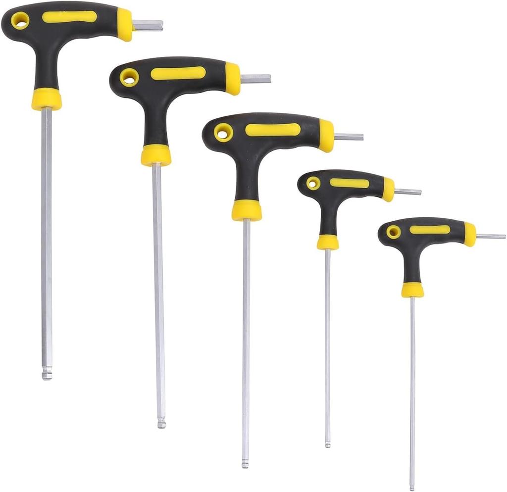 Long Ball Point Hex Chrome Vanadium Set of Suitable for and Motorcycle Repairs E-waiz Wrench, T-Shaped, Steel, 2.5mm/3mm/4mm/5mm/6mm, 5, Car, Machine,